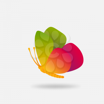 Colorful bright flying butterfly in gradient colors. Vector illustration