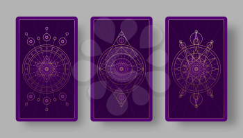 Tarot cards back set with mystical symbols. Vector illustration