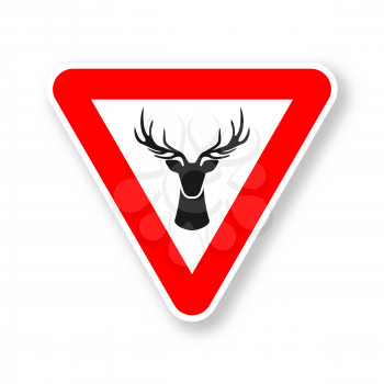 Wild animals road sign. Silhouette of sdeer head. Vector illustration