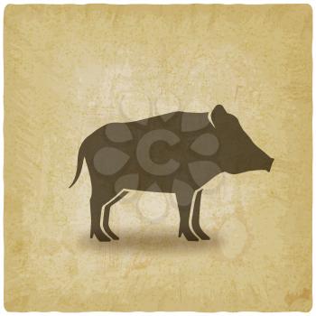 Wild boar silhouette vintage background. Vector illustration
