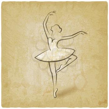 sketch ballet posture. dancing studio symbol vintage background. vector illustration - eps 10