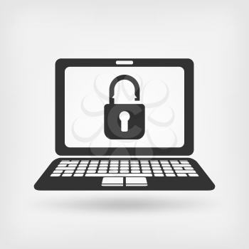 laptop screen with unlocked padlock. hacking computer data vector illustration - eps 10