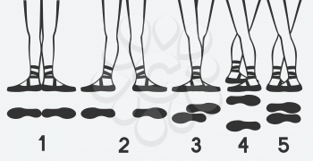 ballerina feet in pointe shoes. five ballet positions. vector illustration - eps 8