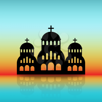 Greek Church black silhouette on dawn sky. vector illustration - eps 10