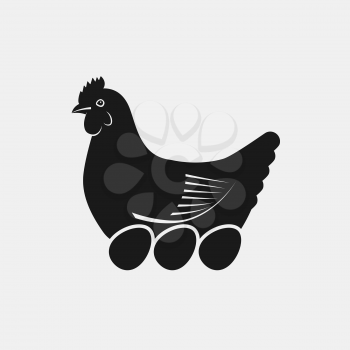 Hen laying on eggs black silhouette side view. Farm animal icon vector illustration - eps 8