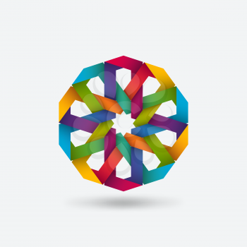 Multicolor geometric circular pattern symbol. Vector illustration