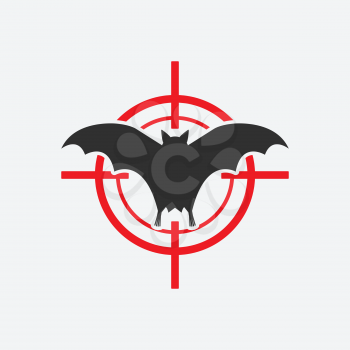 Flying bat icon red target. Insect pest control sign. Vector illustration