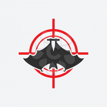 Hanging bat icon red target. Insect pest control sign. Vector illustration