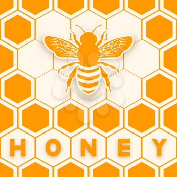 Honey bee sticker silhouette on honeycomb background. vector illustration - eps 10