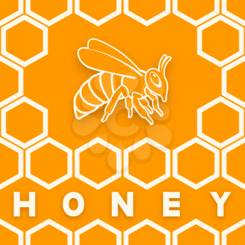 Honey bee on honeycomb orange background. vector illustration - eps 10