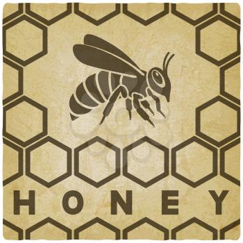 Honey bee on honeycomb vintage background. vector illustration - eps 10