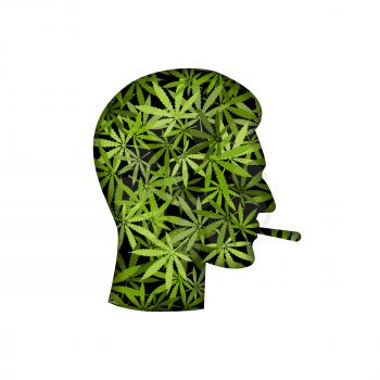 Cannabis smoker male head silhouette. Vector illustration