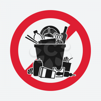 trash bin overflowing garbage. sign do not litter. vector illustration - eps 8
