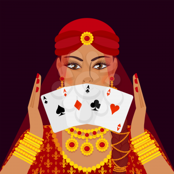 fortune teller with four card aces. vector illustration - eps 10