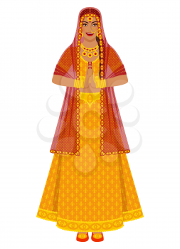 Indian bride in wedding gold lehenga dress. vector illustration - eps 10