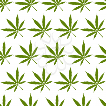 Marijuana leaves geometric seamless pattern on white background. Vector illustration