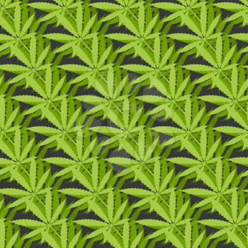 Marijuana leaves geometric seamless pattern on black background. Vector illustration