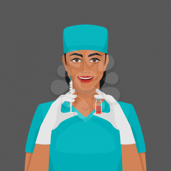 Nurse with syringe and vial. Healthcare concept.. Vector illustration