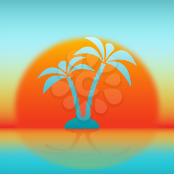 Silhouette of palm tree against rising sun. vector illustration - eps 10