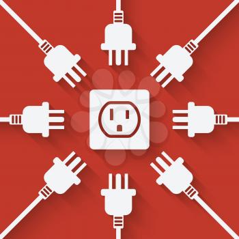 plugs around outlet on red background. vector illustration - eps 10