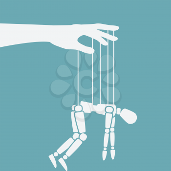 Puppet marionette on ropes. Chronic fatigue syndrome concept. Vector illustration