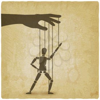 hand with dancing puppet vintage background. vector illustration - eps 10