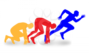 Three multicolored silhouette of starting runners. vector illustration - eps 10