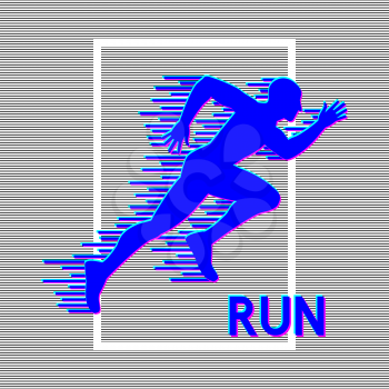 Running man silhouette with glitch effect. Vector illustration
