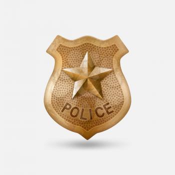 Vintage bronze Police badge with star. Vector illustration