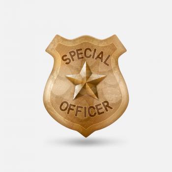Vintage bronze Special officer badge with star. Vector illustration