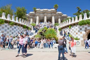 BARCELONA, SPAIN - APRIL,26: entrance in Park Guell on April 26, 2012 in Barcelona. It was designed by the Catalan architect Antoni Gaudi and built in the years 1900 to 1914