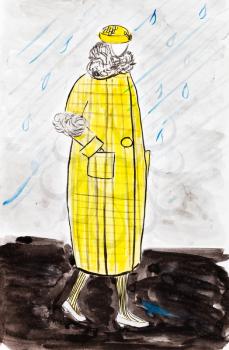 fashion of 20th Century - woman yellow demi-season coat of 20th years