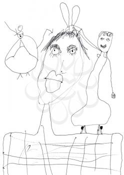children drawing - family portrait of mother and two daughters