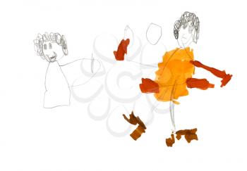 children drawing - two girls quarrel outdoors