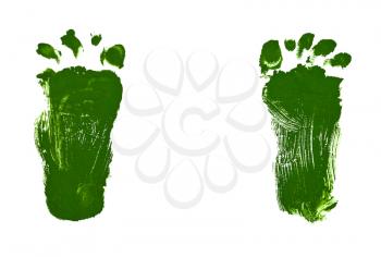 children drawing - green imprints of baby footsteps