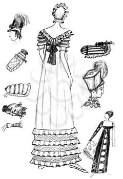 historical costume - set of 18th-century women accessories