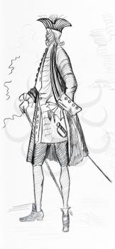 historical costume - Leisure Suit French aristocrat with tricarne hat, 1720e years
