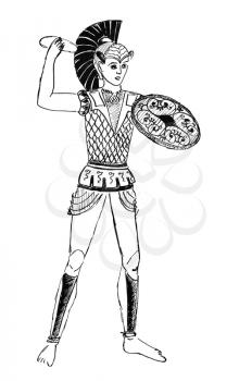 historical costume - Etruscan warrior styled with a bronze statue of the 6th century BC