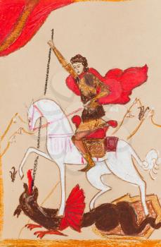 historical costume - Russian Knight in a red cloak stylized icon of the 14th century, Russia