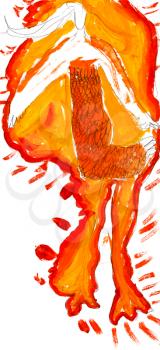 childs drawing - woman in flame dress