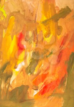 childs painting - palette with orange and yellow textured gouache brush strokes