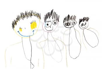childs drawing - four happy boys