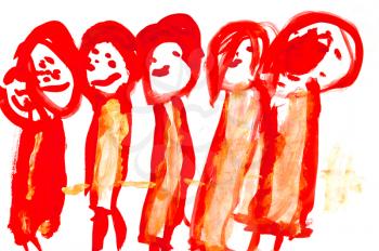 childs drawing - group of red people