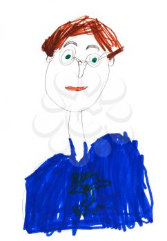 childs drawing - man in glasses and blue shirt
