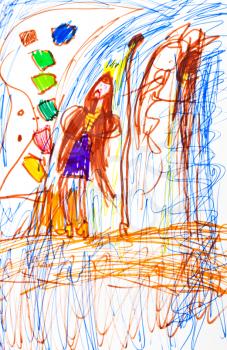 abstract childs drawing - fairy princess and castle