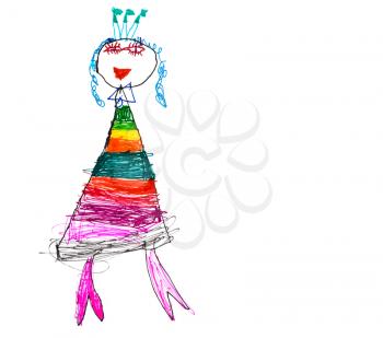 childs drawing - happy little princess with crown