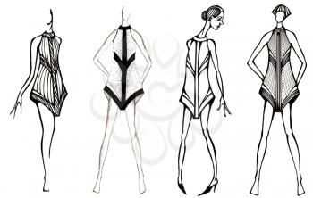sketch of fashion model - selection of decoration of short summer dress
