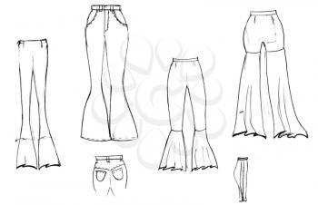 sketch of fashion model - finishing details of women flared trousers