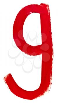 letter g hand painted by red brush on white background