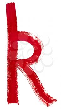 letter k hand painted by red brush on white background